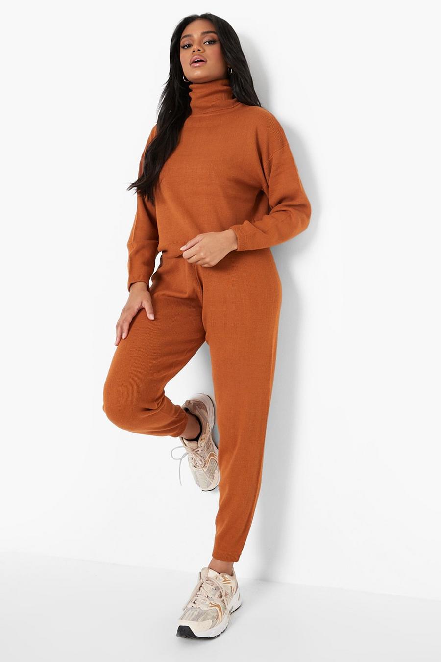 Rust Petite Knitted Turtleneck Sweater & Jogger Two-Piece image number 1
