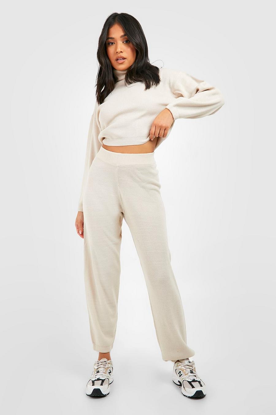 Stone Petite Knitted Turtleneck Jumper & Track Pants Co-Ord image number 1