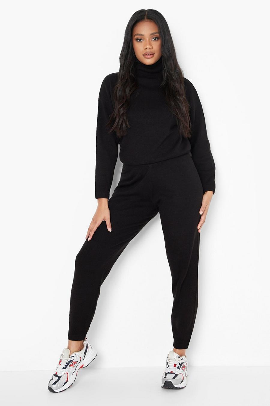Black Petite Knitted Roll Neck Jumper & Jogger Co-Ord image number 1