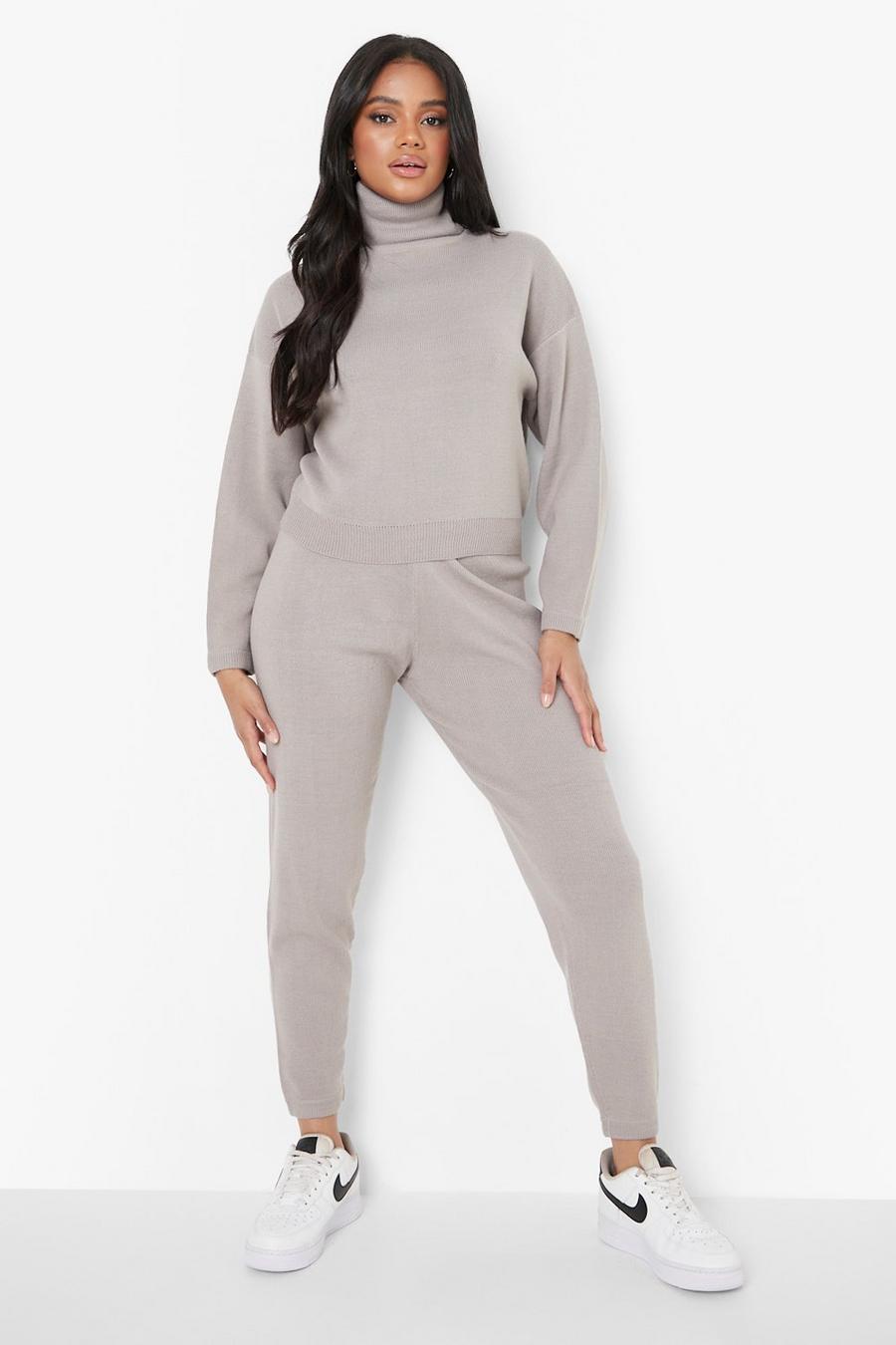 Grey Petite Knitted Roll Neck Jumper & Jogger Co-Ord image number 1