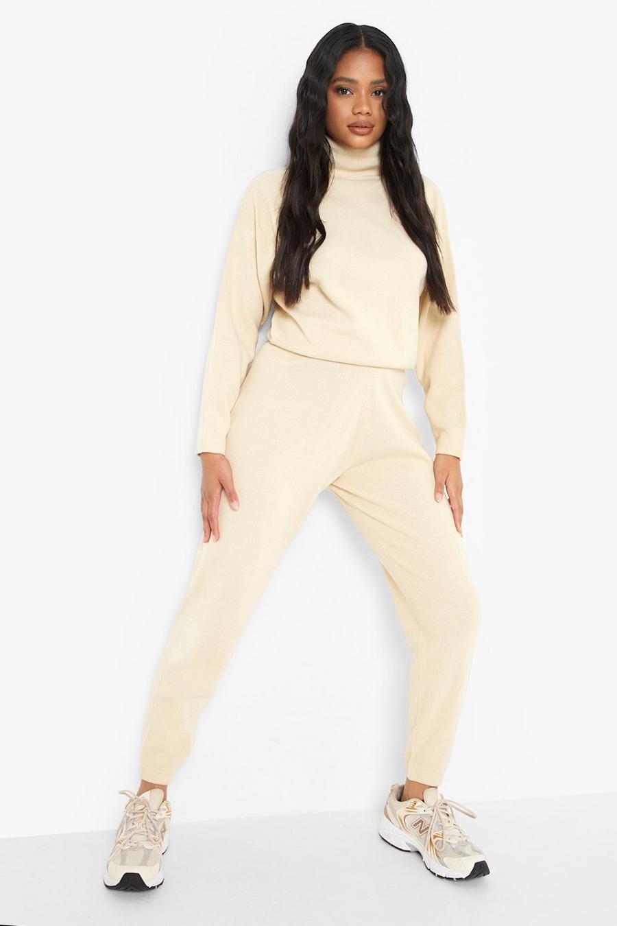 Stone Petite Knitted Roll Neck Jumper & Jogger Co-Ord image number 1