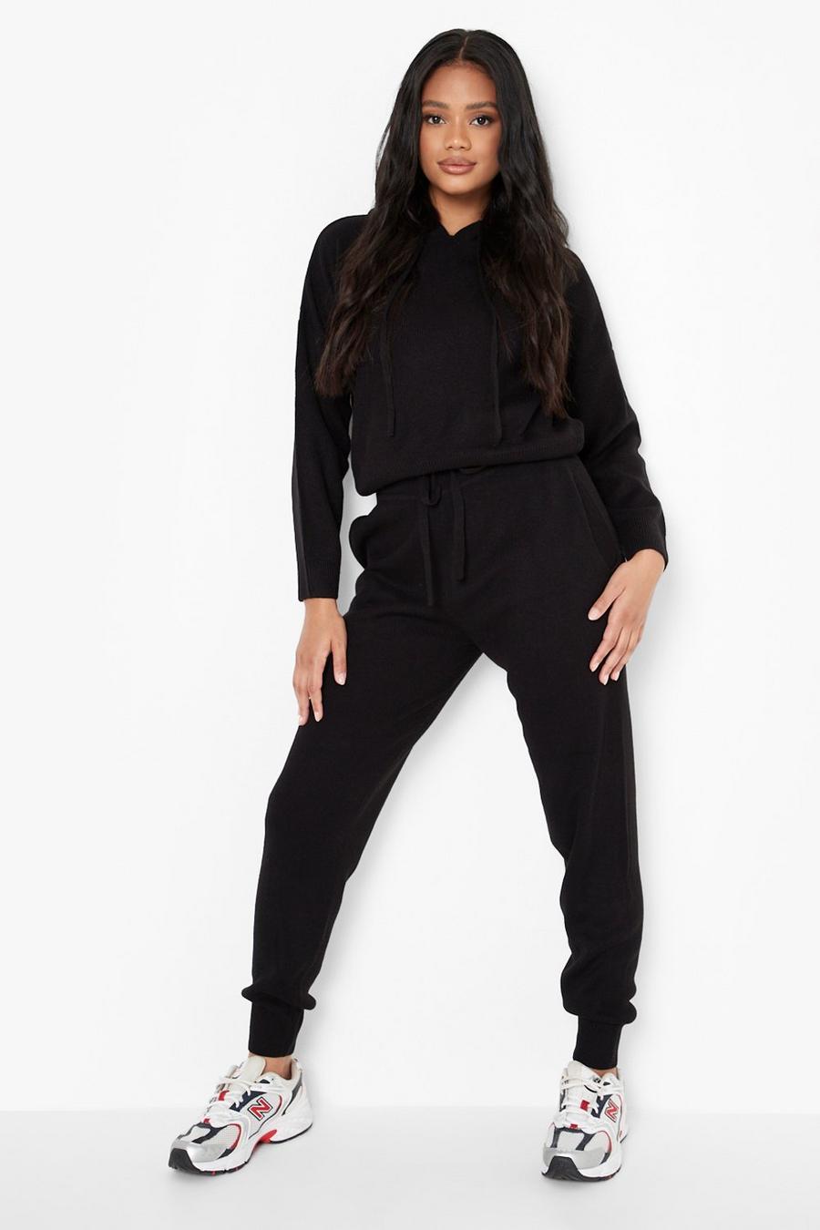 Black Petite Knitted Hoody & Jogger Co-Ord image number 1