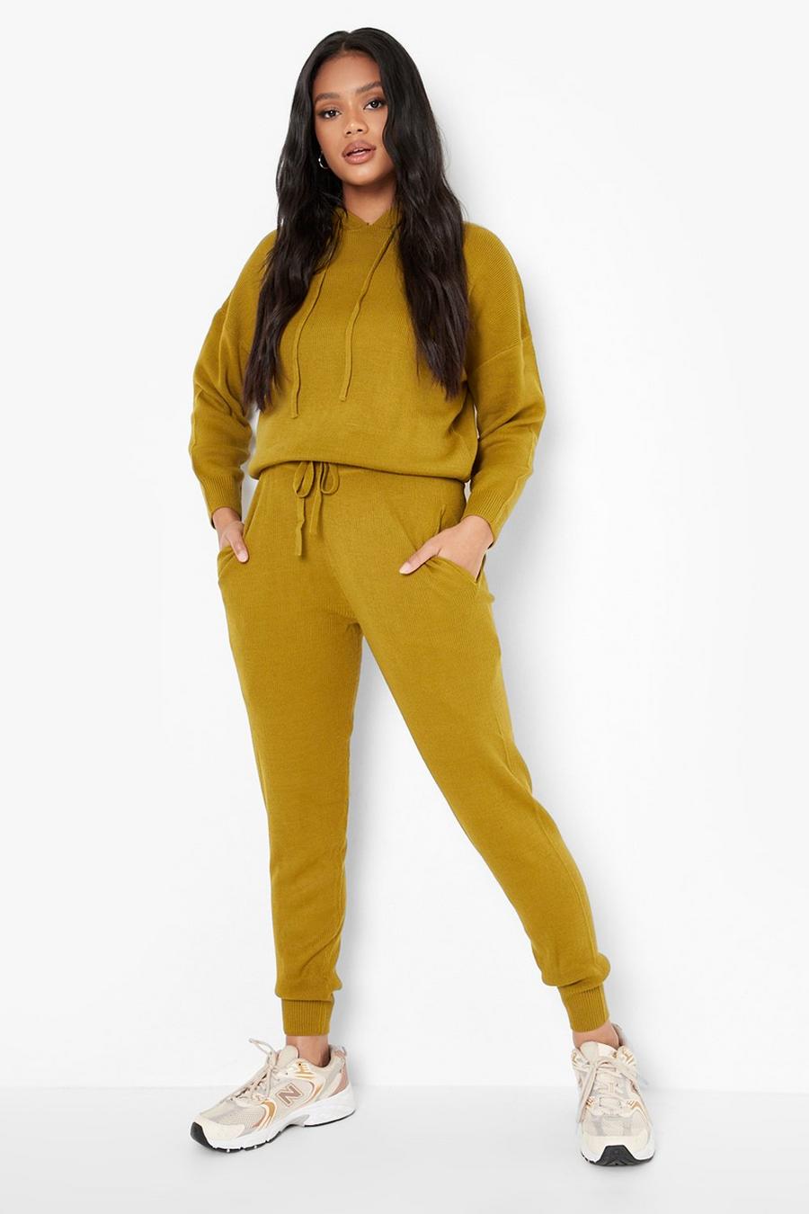 Olive vert Petite Knitted Hoody & Jogger Co-Ord image number 1
