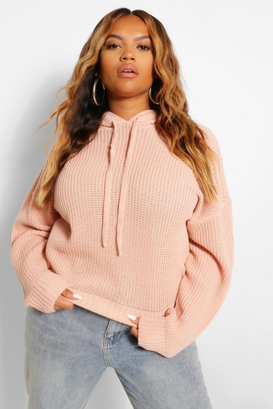 Blush Plus Knitted Oversized Hooded Jumper image number 1