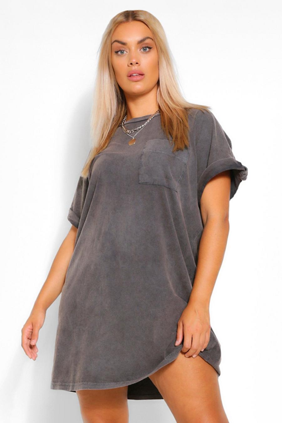 Charcoal grå Plus - T-shirtklänning med stentvättad effekt