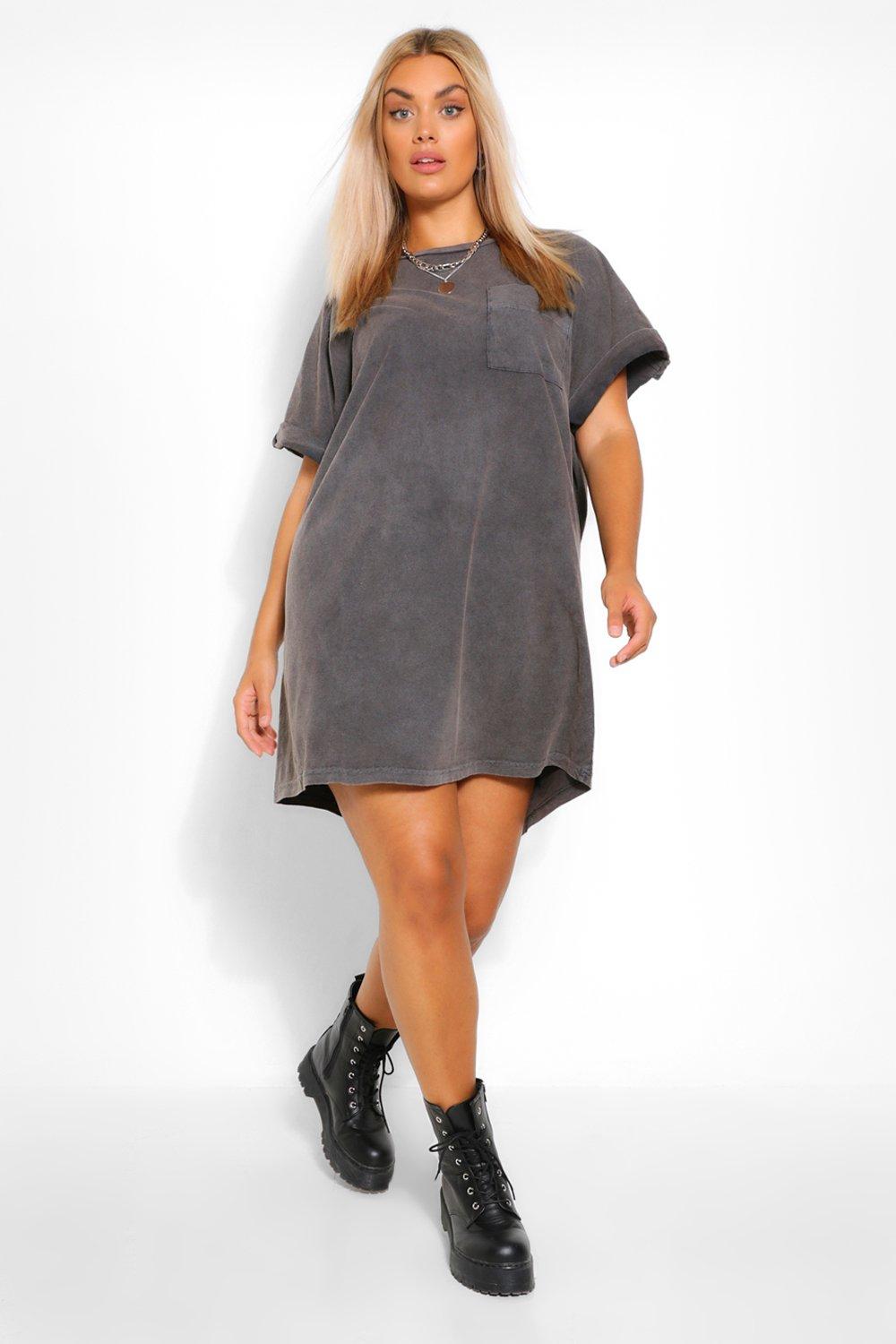 Plus Acid Wash T-Shirt Dress