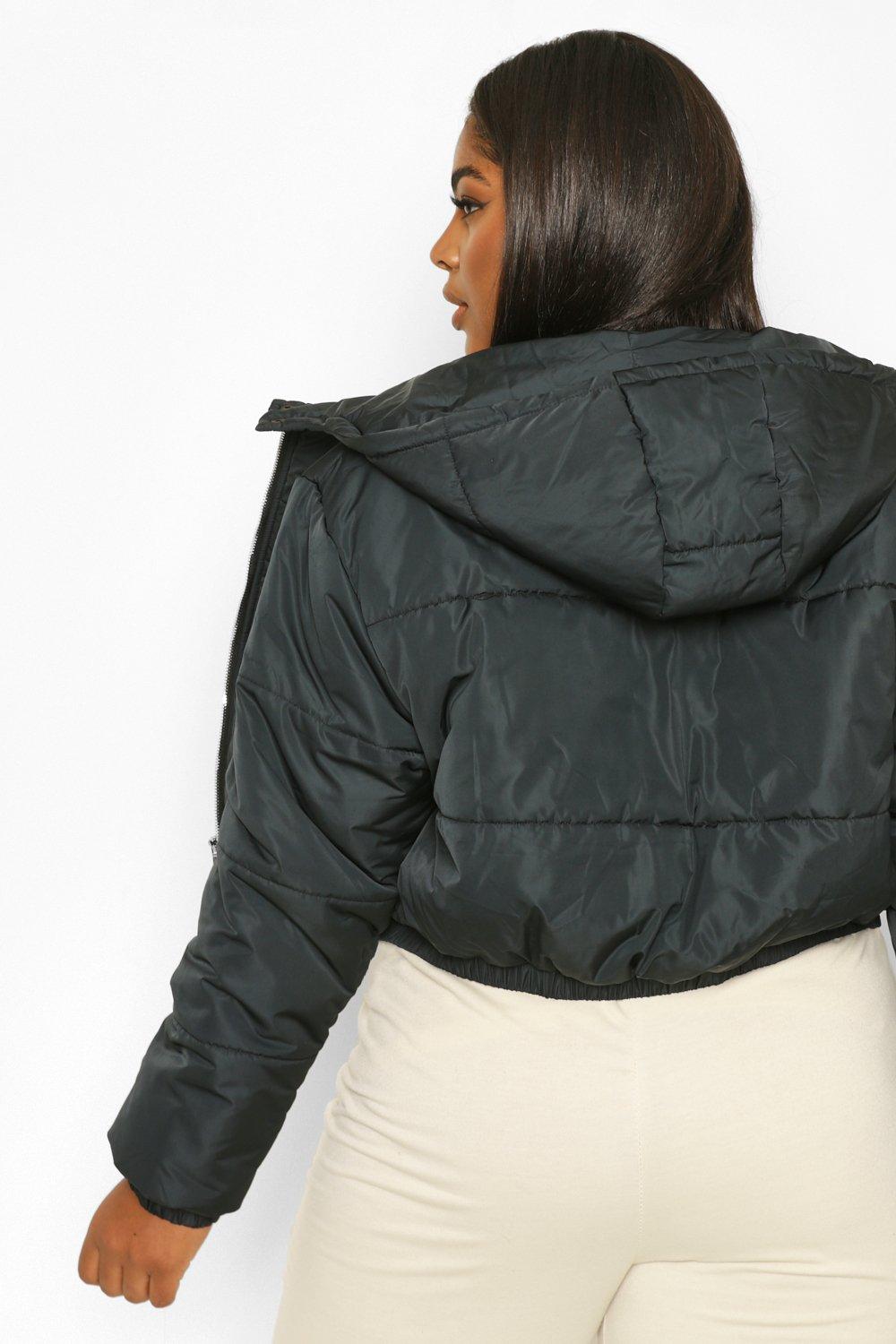 Black Basic Hooded Cropped Puffer