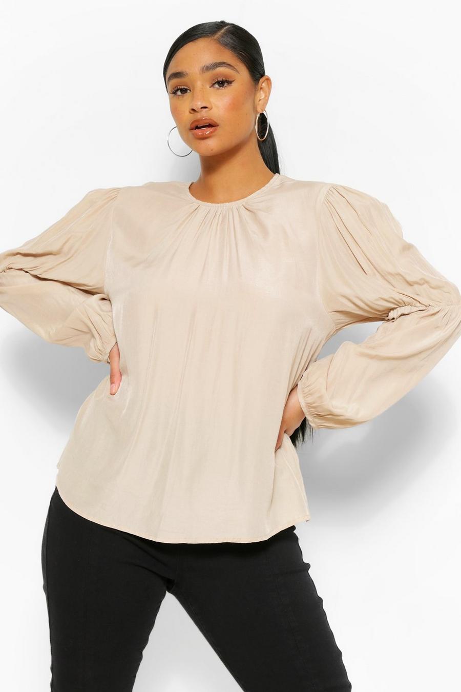Taupe Plus puff Sleeve Blouse image number 1