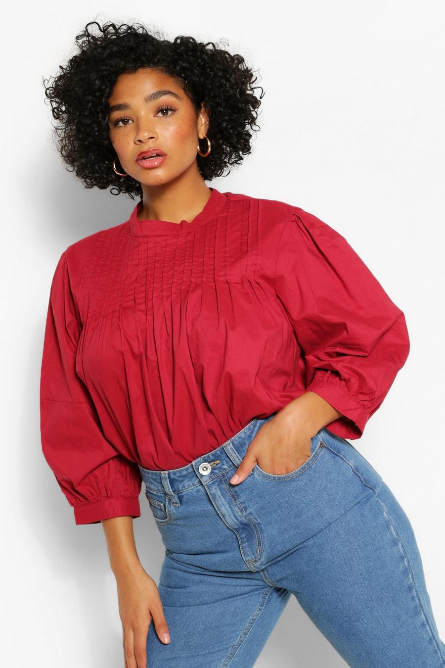 Berry Plus Pintucked Smock Blouse image number 1
