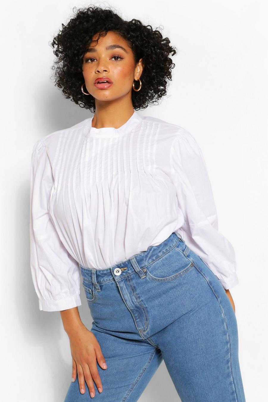 White Plus Pintucked Smock Blouse image number 1