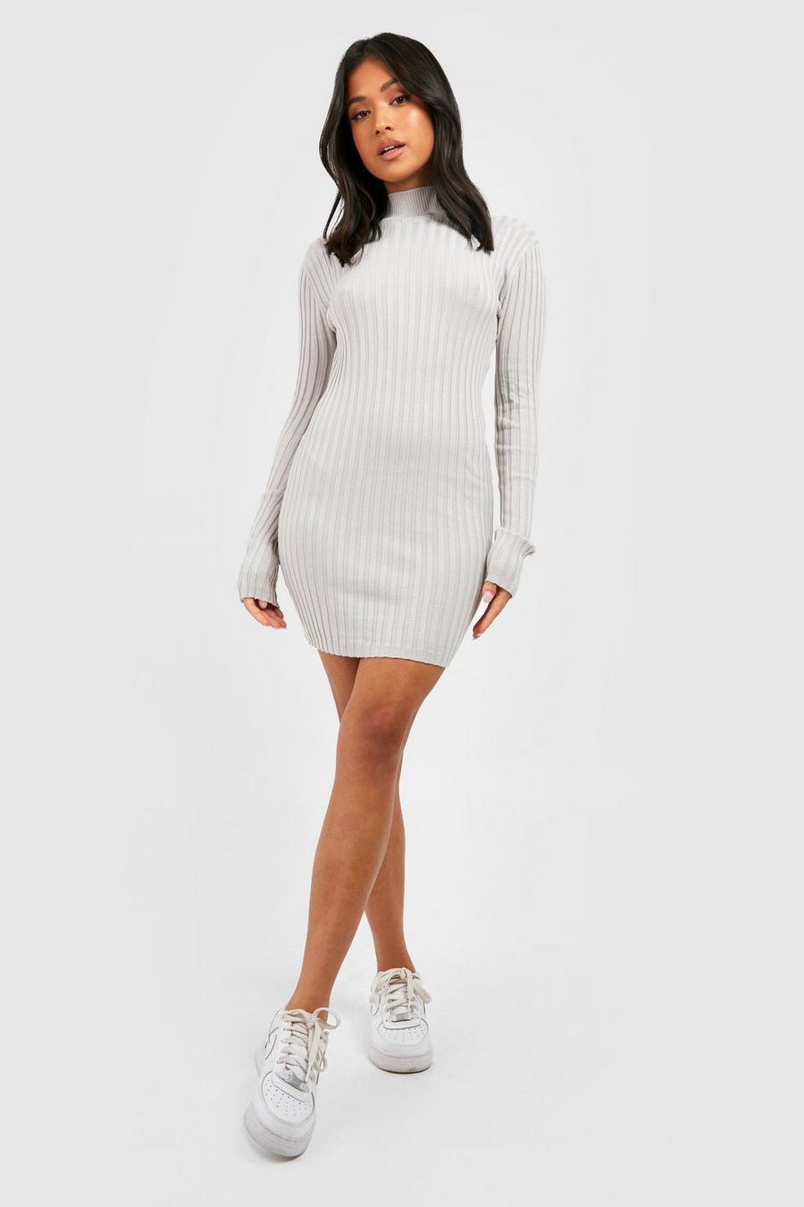 Grey Petite Knitted Turtle Neck Mini Dress image number 1