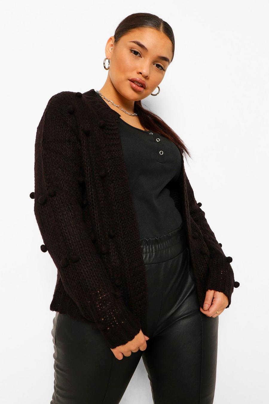 Black Plus Bobble Knitted Cardigan image number 1
