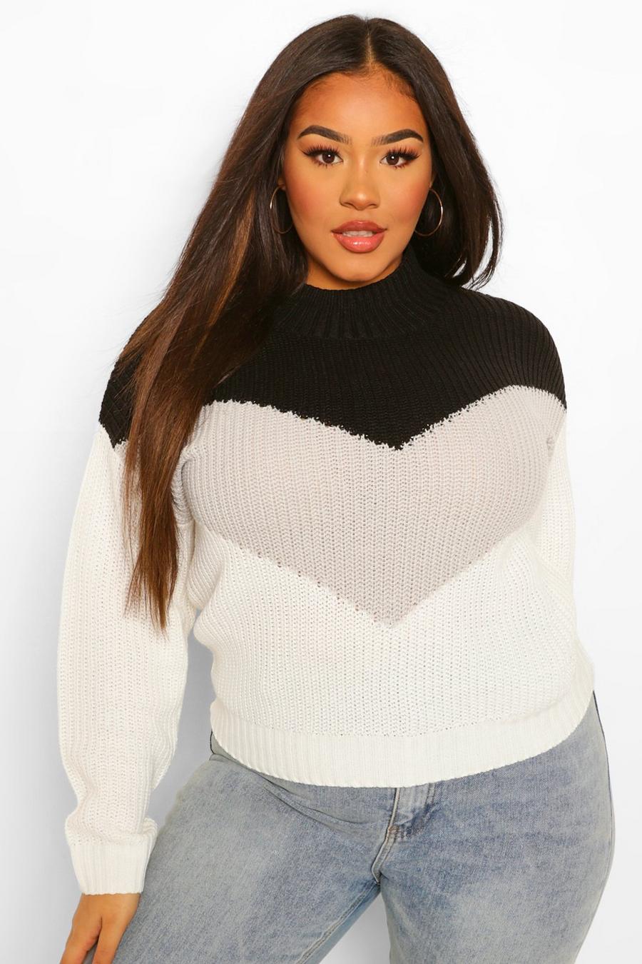 Black Plus Contrasted Knitted Sweater image number 1