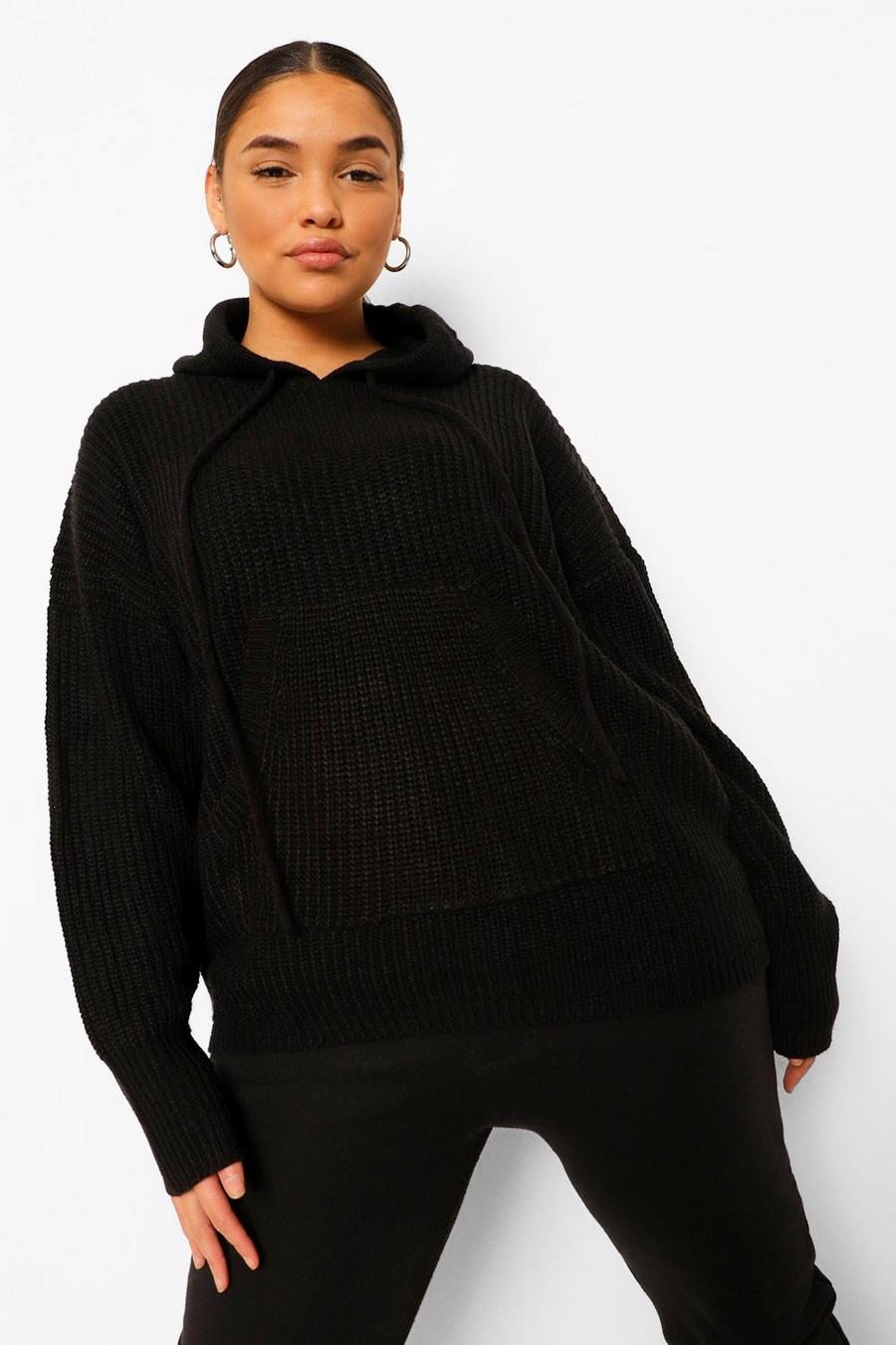 Black Plus Knitted Oversized Hoodie image number 1