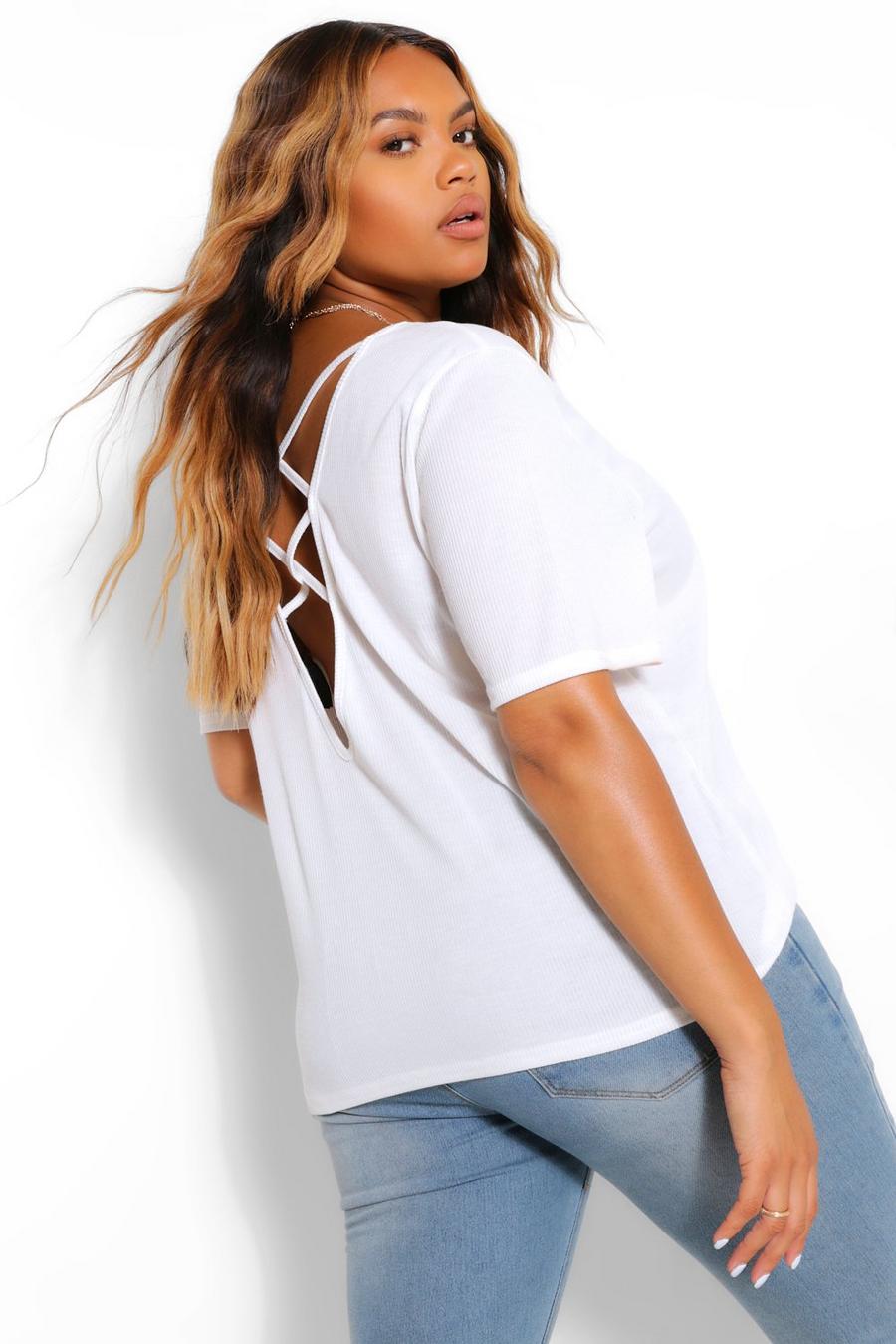 Camiseta con espalda cruzada Plus, Blanco image number 1