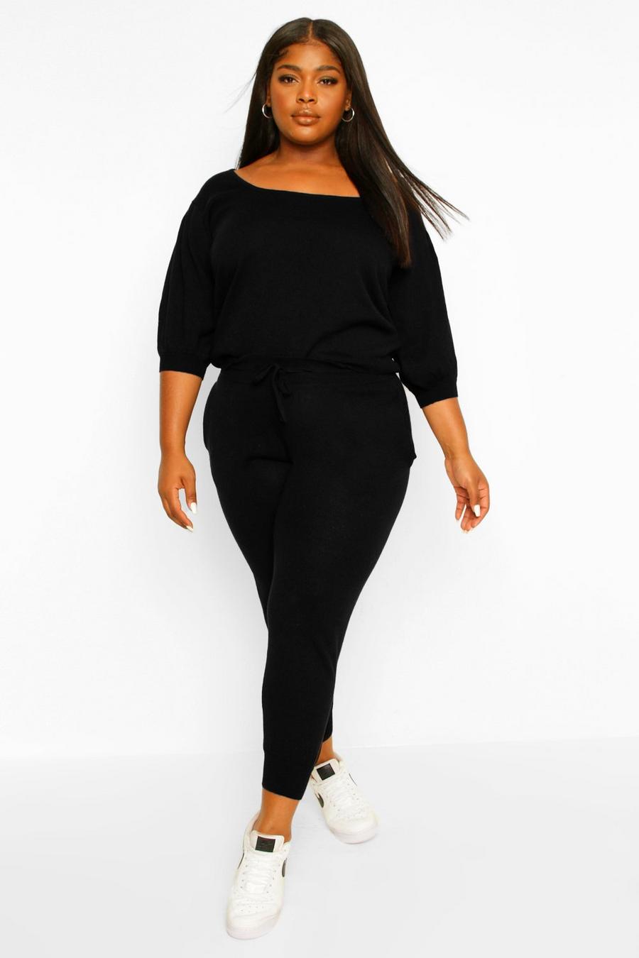 Black Plus - Stickad tröja med puffärm och joggers image number 1