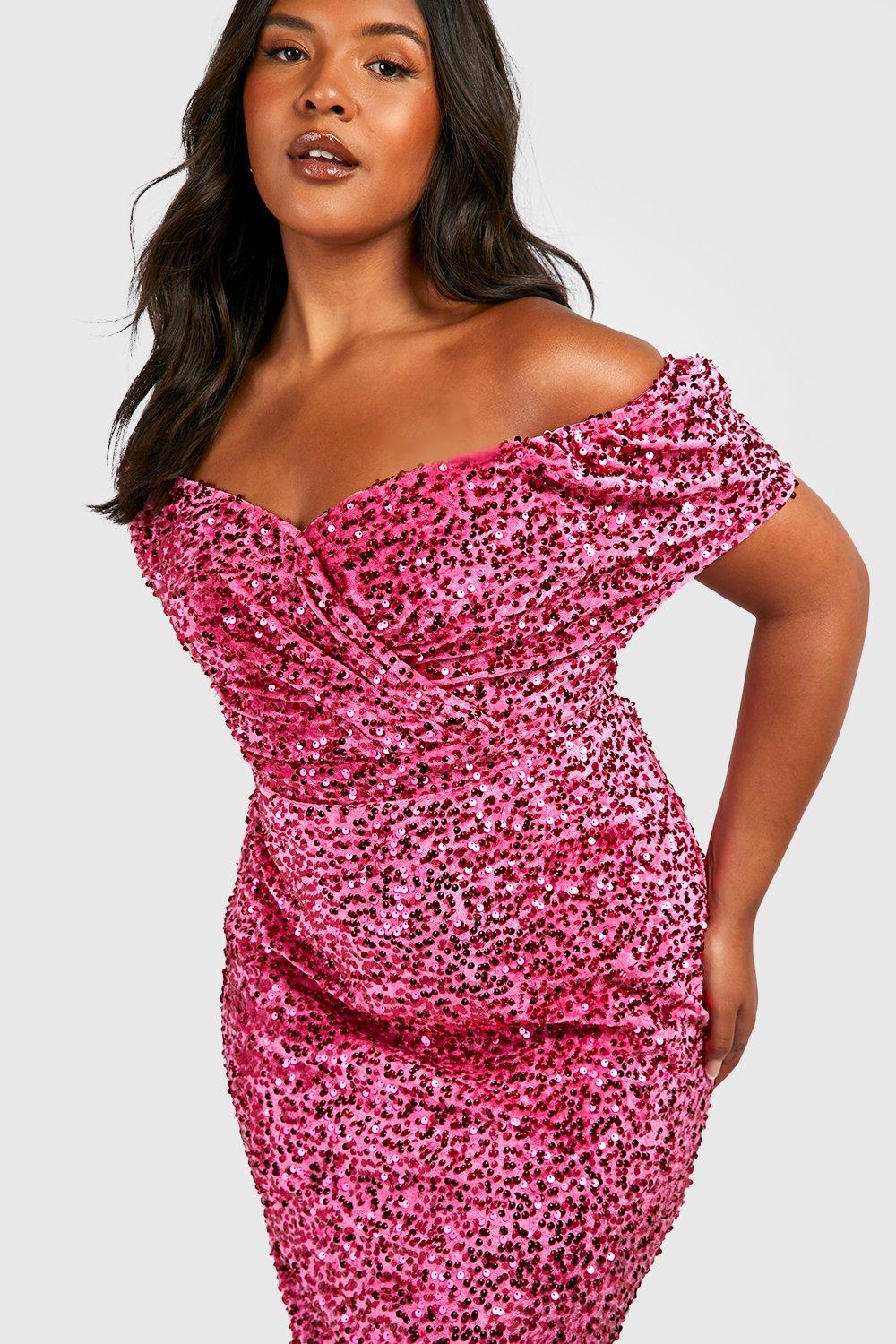 Pink off the online shoulder dress plus size