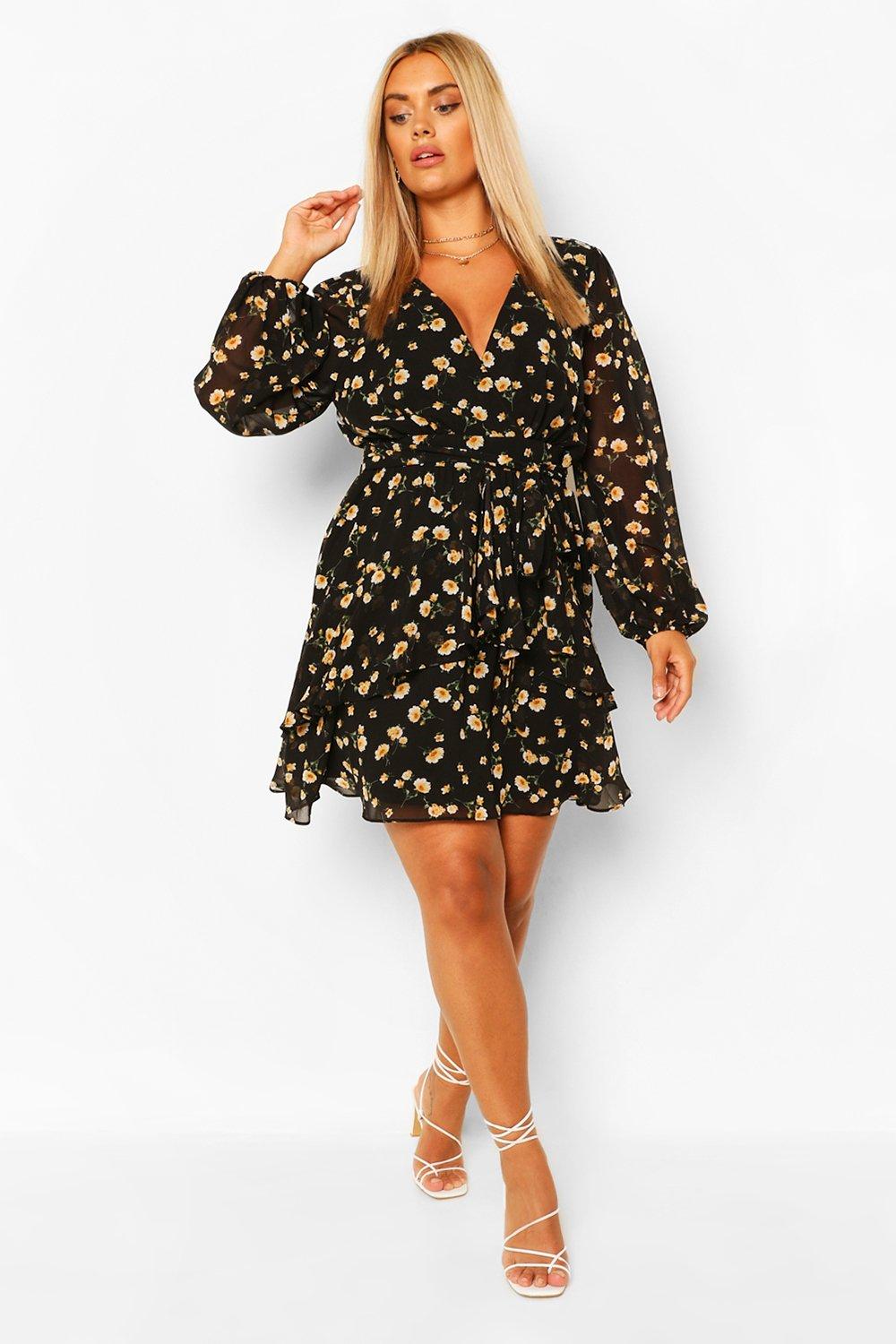 Plus Ruffle Hem Floral Mini Dress | boohoo USA