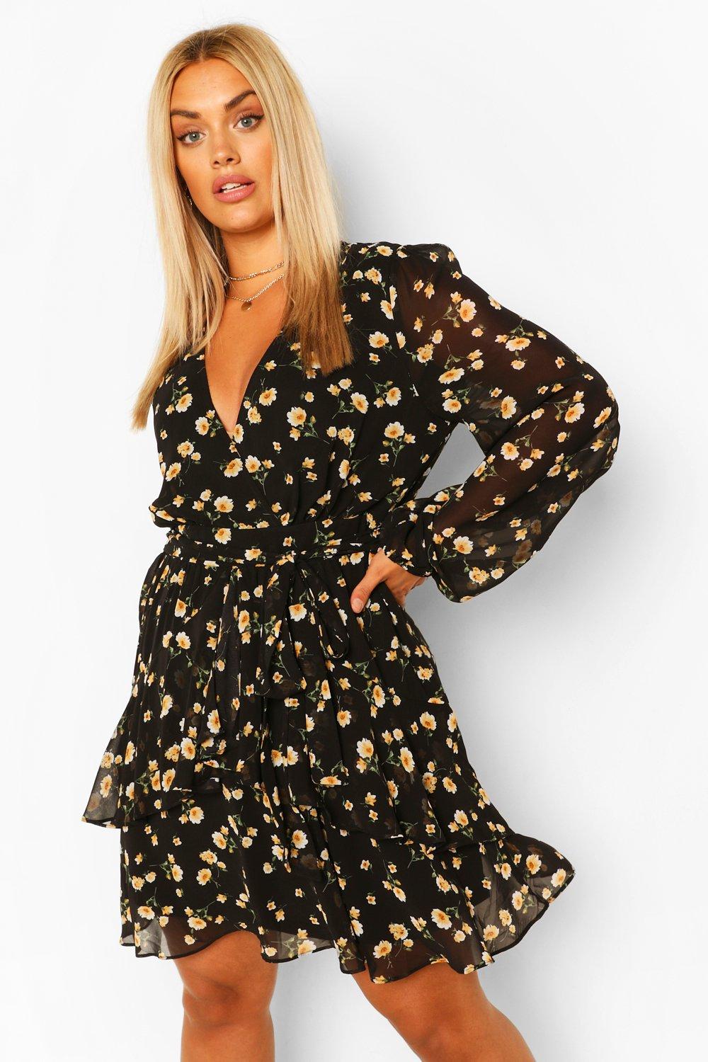 Black floral short clearance dress