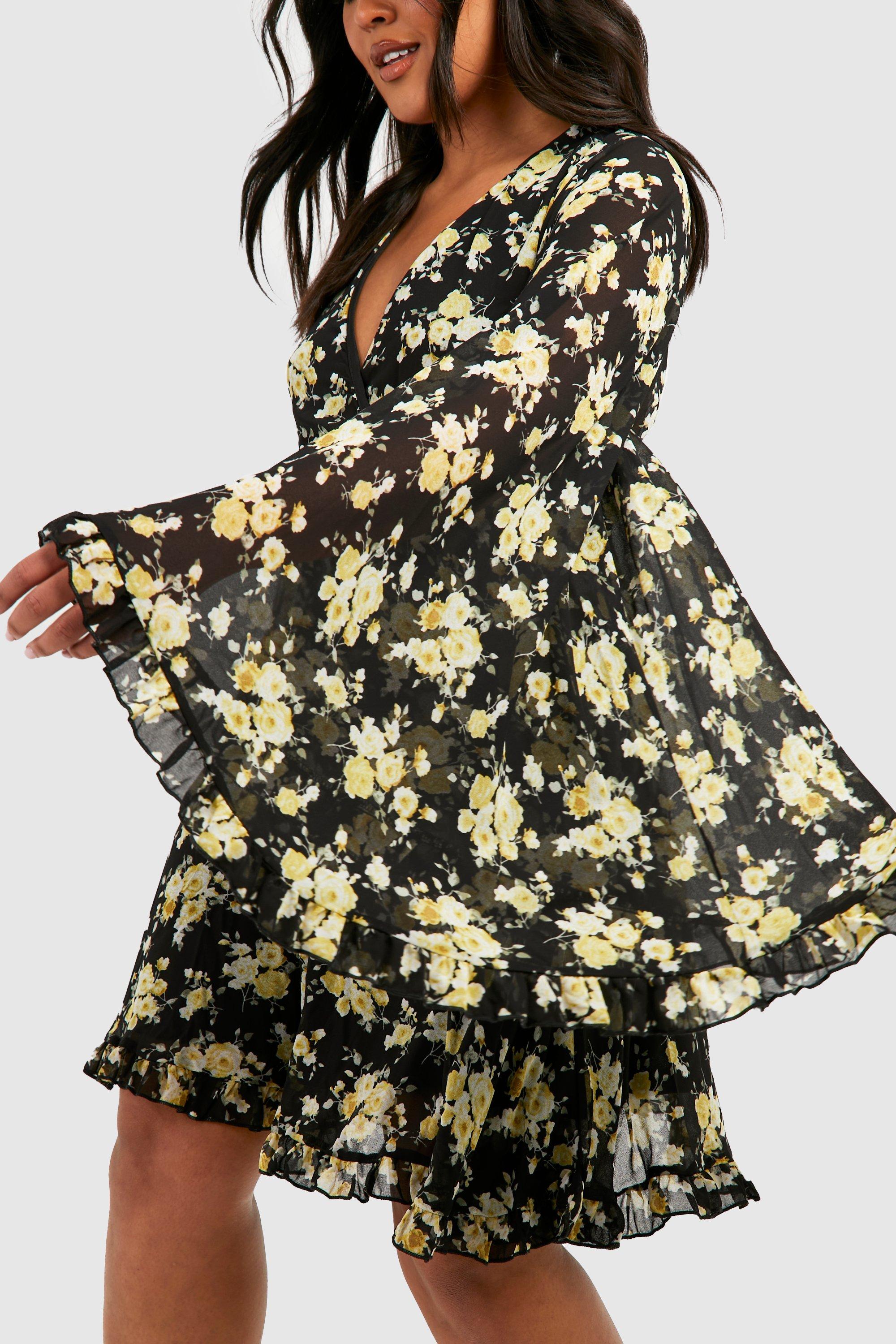 Floral skater dress outlet with sleeves