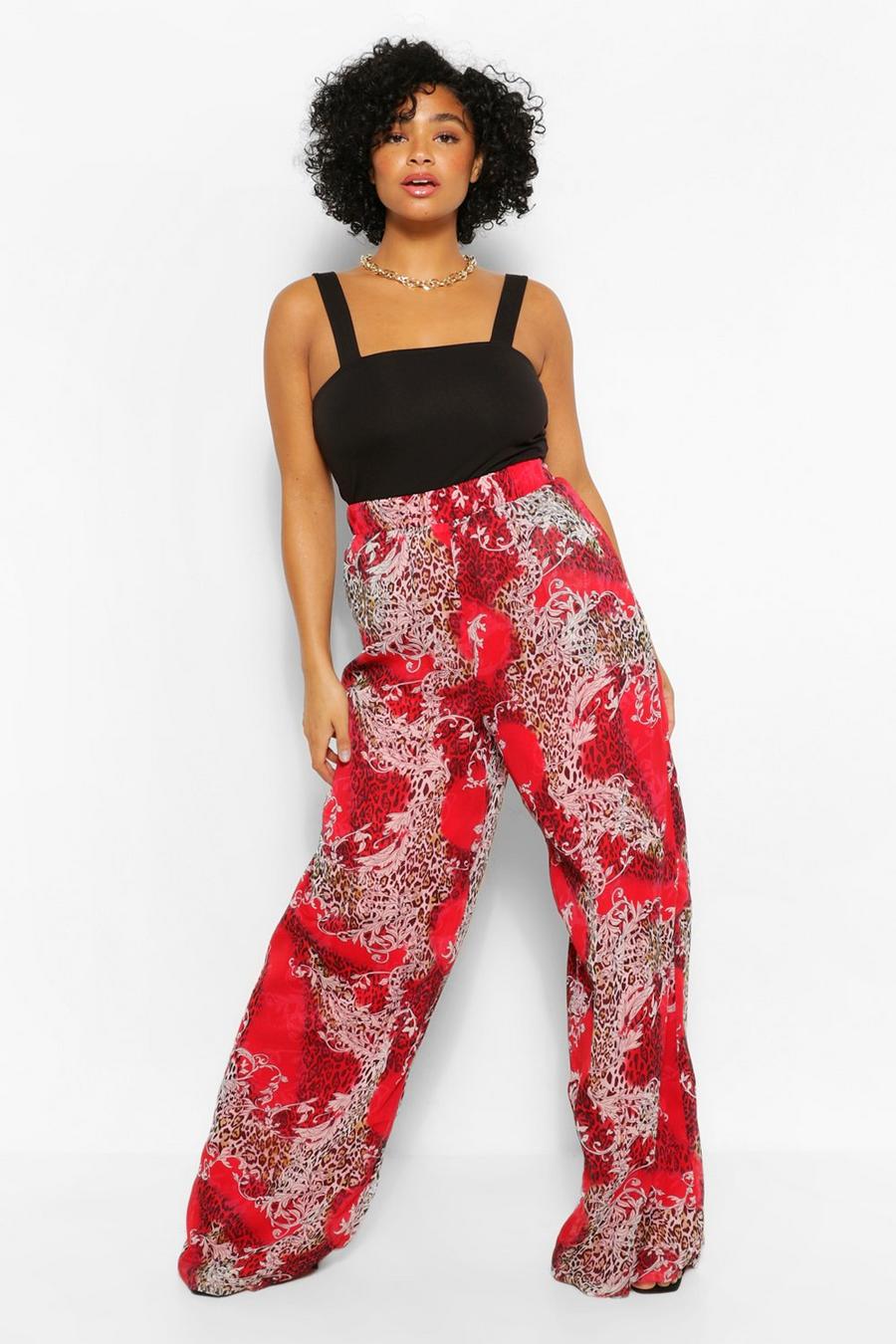 Red Plus Baroque Animal Print Wide Leg Trousers image number 1