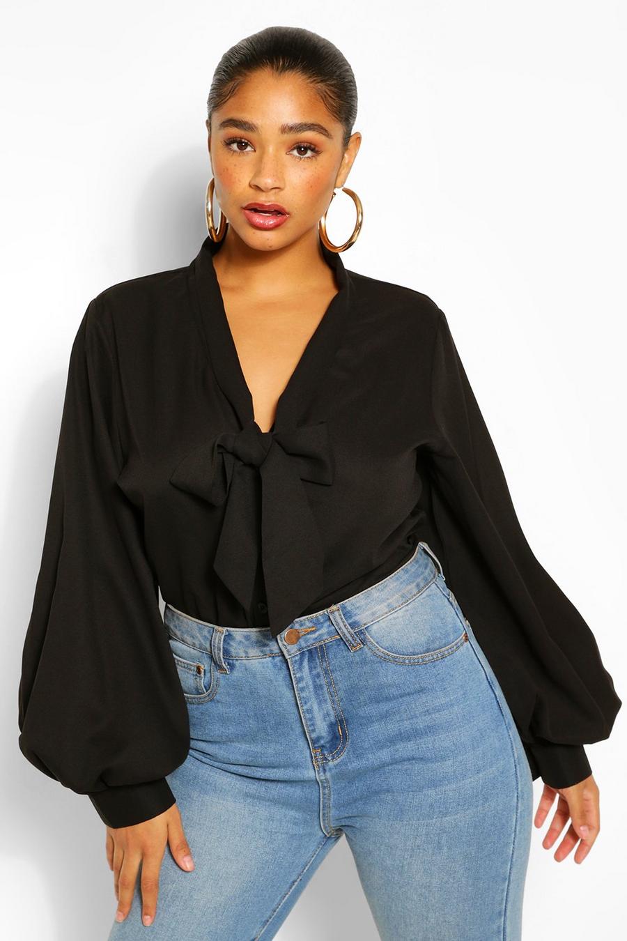 Black Plus Pussybow Blouse image number 1