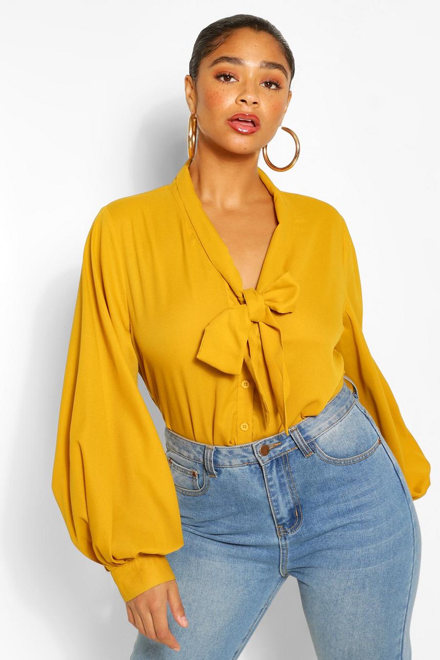 Mustard Plus Pussybow Blouse image number 1
