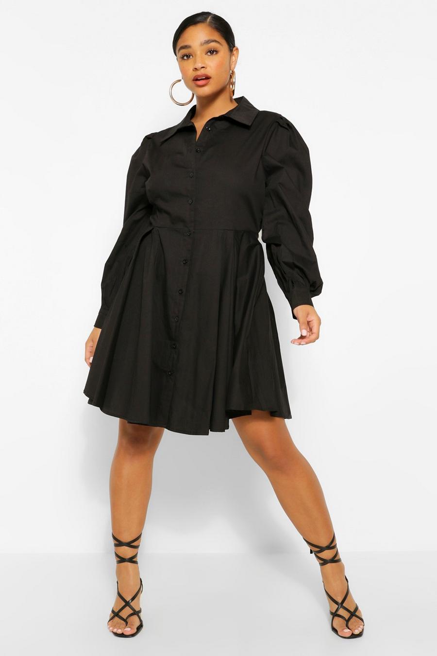 Black Plus Puff Sleeve Smock Shirt Dress image number 1