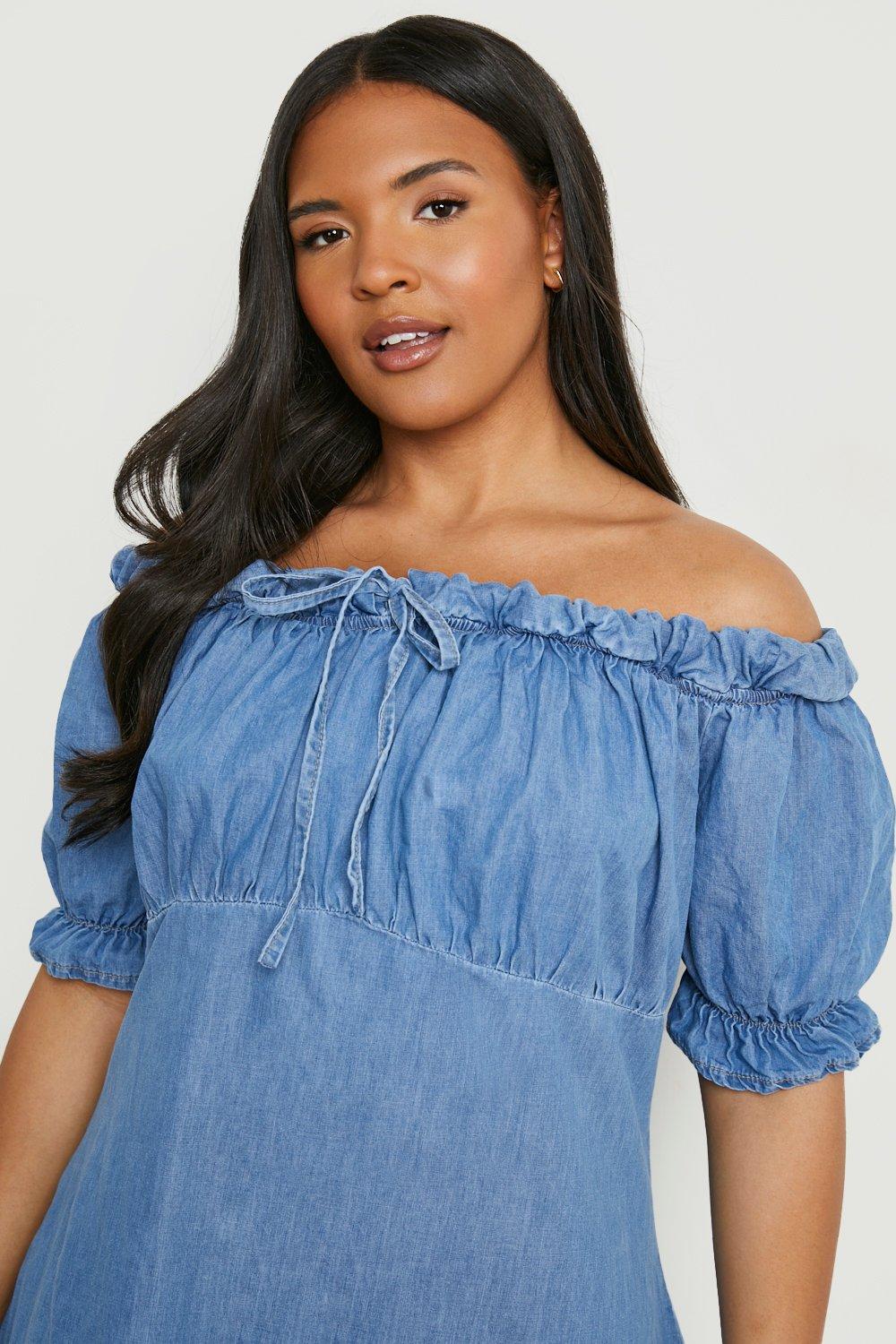 Chambray off the shoulder dress sale