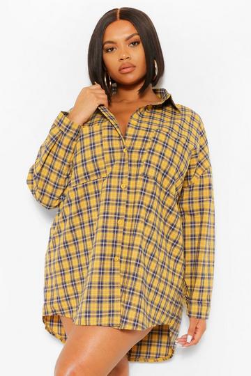 Plus Boyfriend Check Oversized Shirt Dress mustard