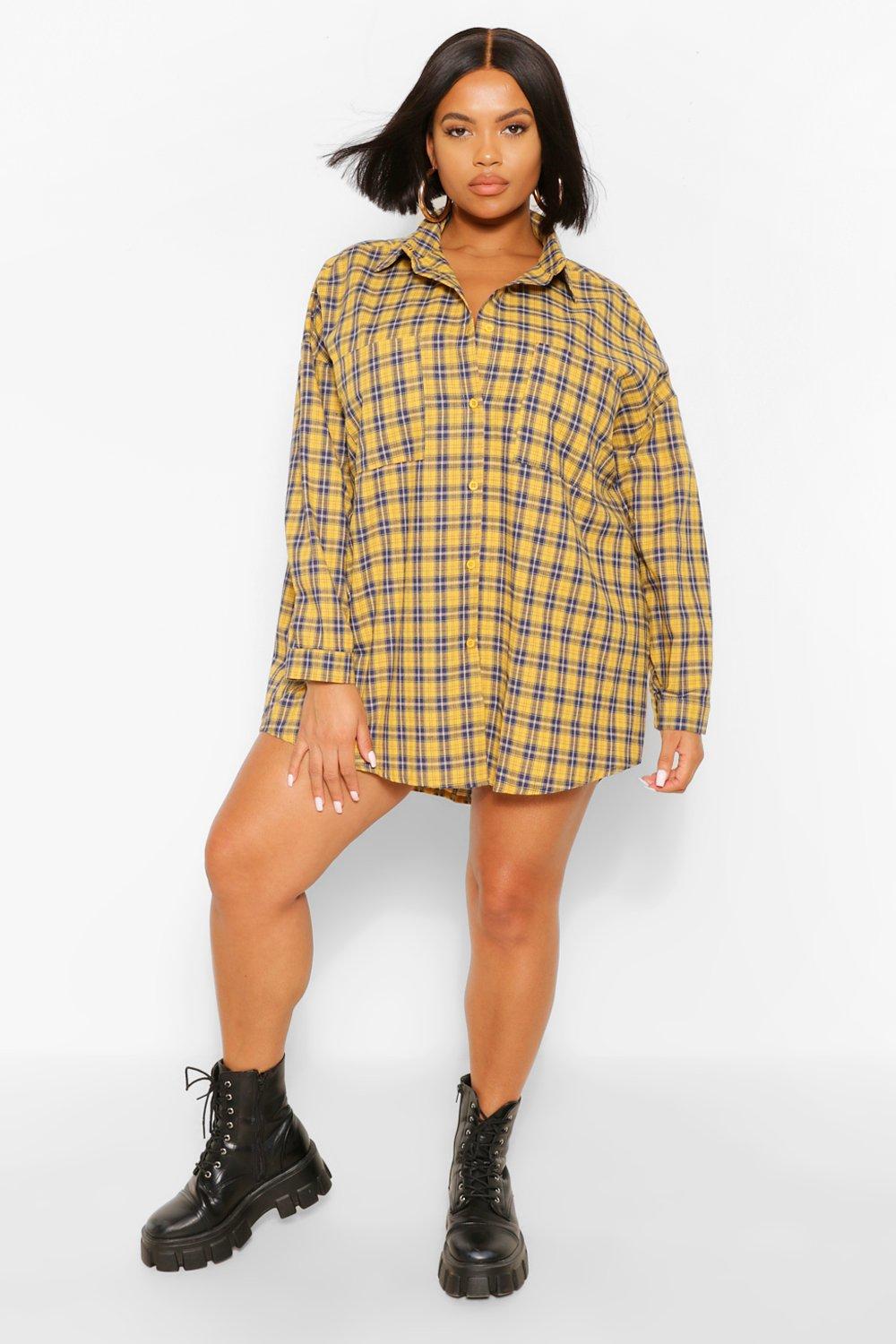 Plus Boyfriend Flannel Oversized Shirt Dress