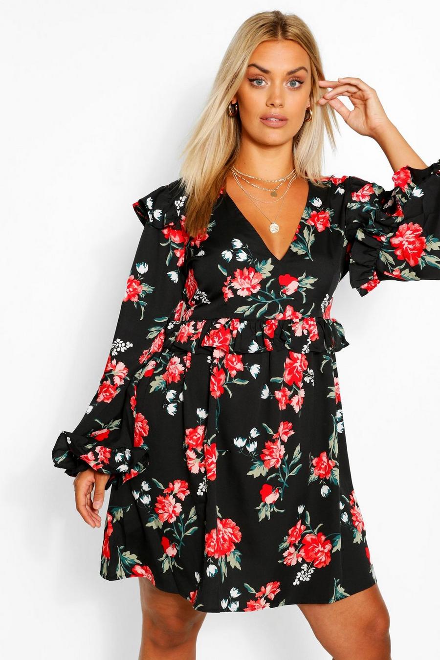 Plus Floral Ruffle Smock Dress image number 1