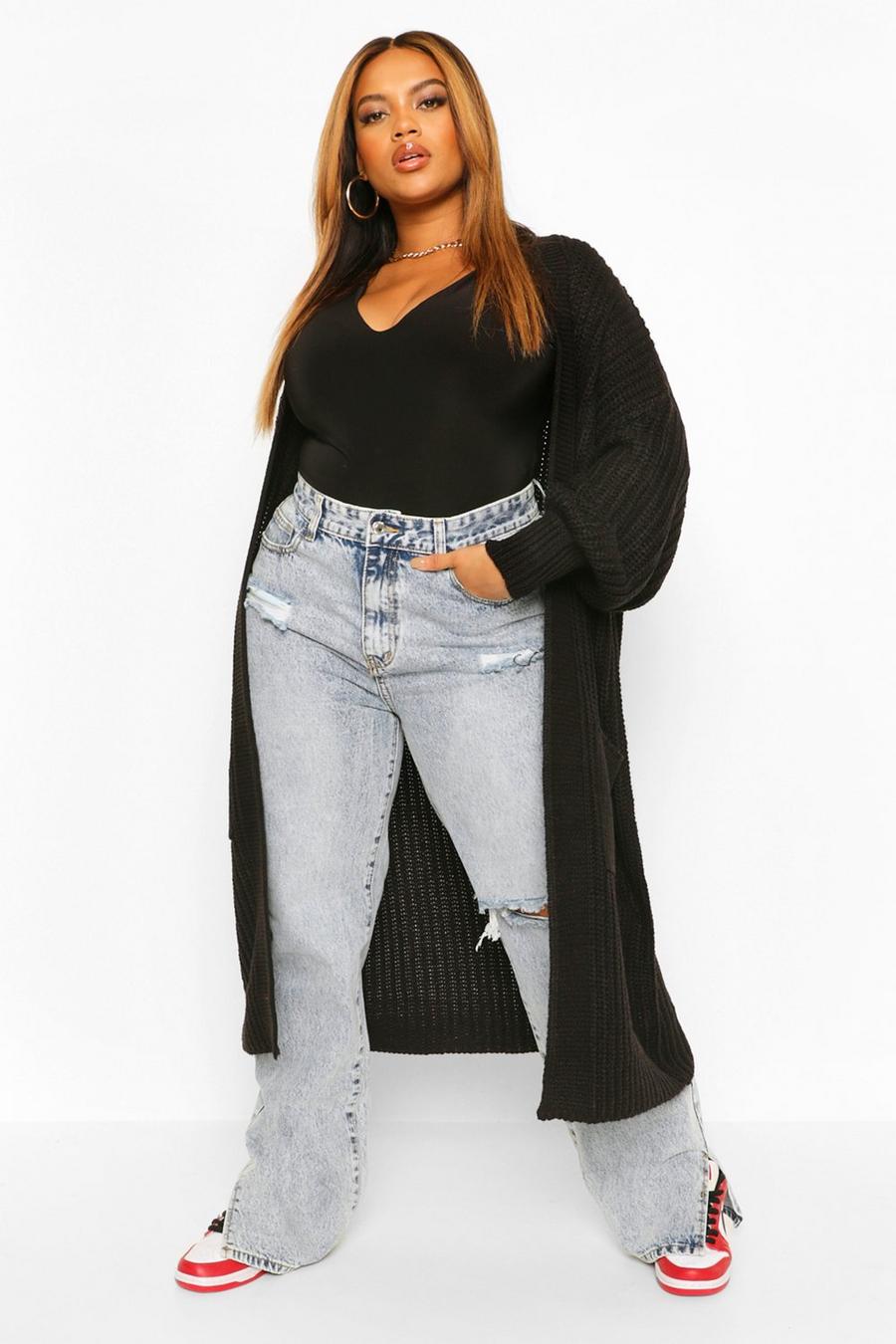 Black Plus Knitted Oversized Boyfriend Cardigan image number 1