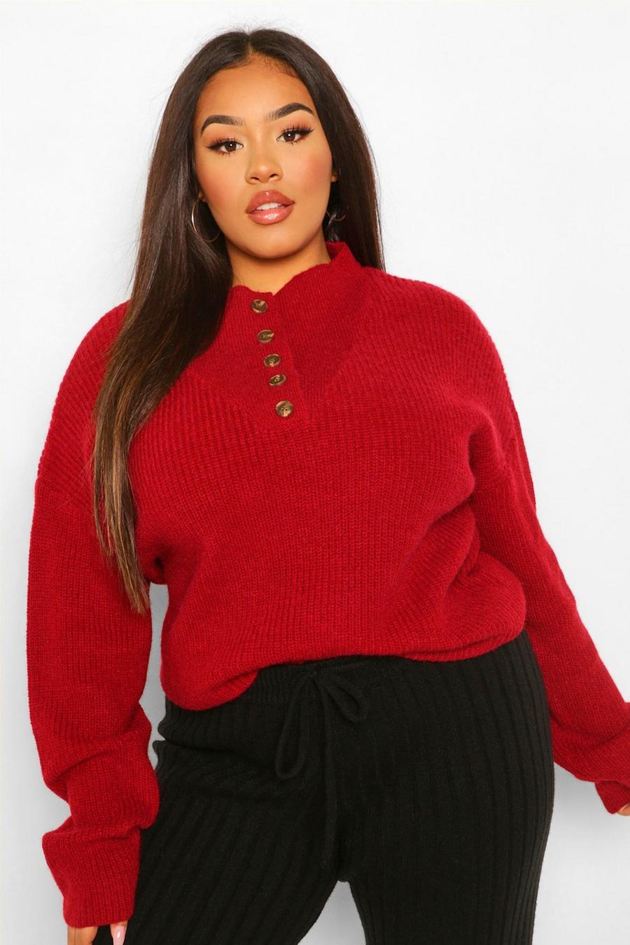 Berry Plus Button Detail Oversized Jumper image number 1