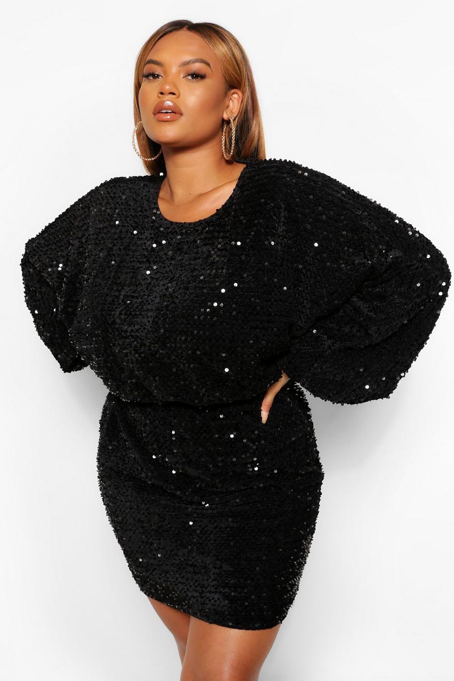 Grande taille - Robe courte paillettes oversize et manches volume image number 1