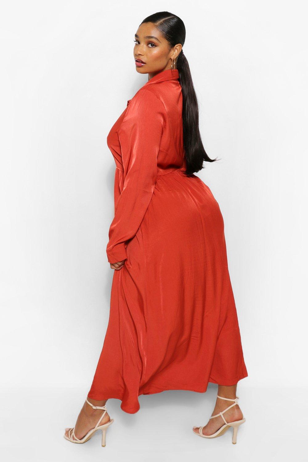 Plus size red shirt dress deals