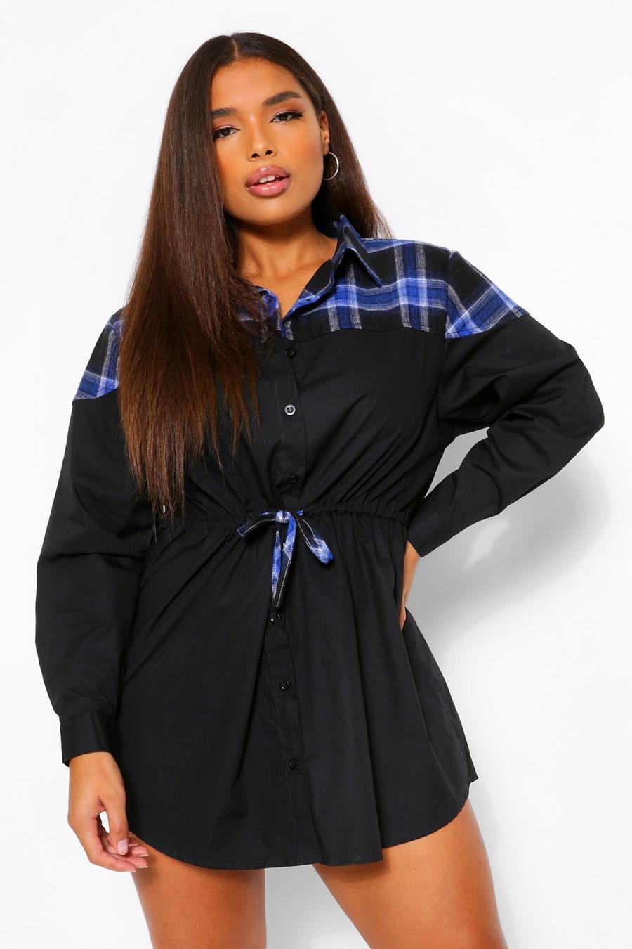 Black Plus Boyfriend Flannel Contrast Oversized Shirt Dress image number 1