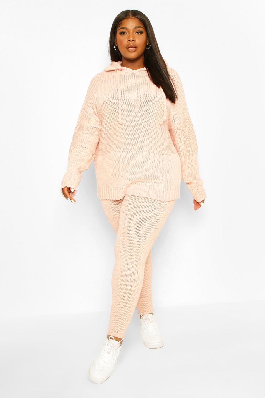 Blush Plus Chunky Knitted Hoodie & Jogger Lounge Set image number 1