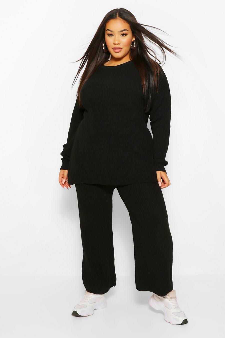 Black Plus Knitted Cullote Co-ord Lounge Set image number 1