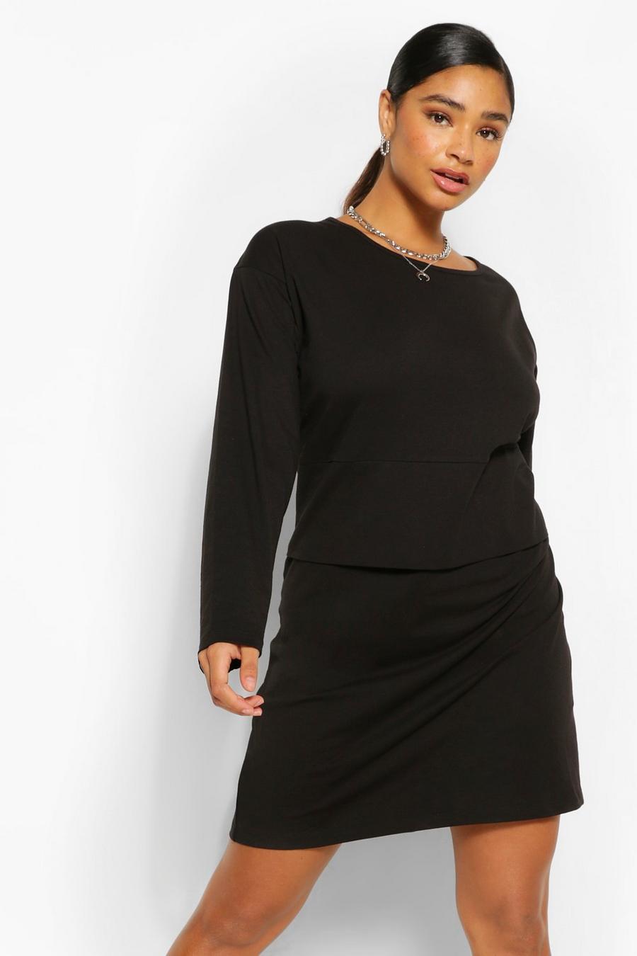 שחור שמלת טישרט אוברסייז עם שרוול ארוך מידות גדולות image number 1