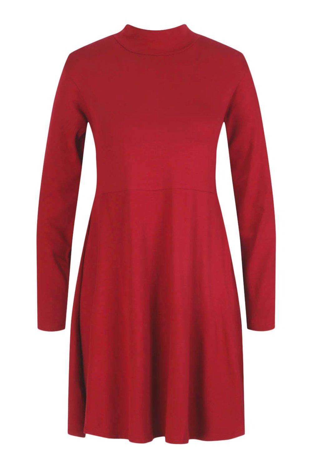 FASHIONGYAL UK M03 Polo Neck Long Sleeve Skater Dress Plus Size 
