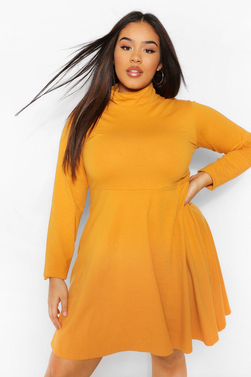 yellow long sleeve skater dress