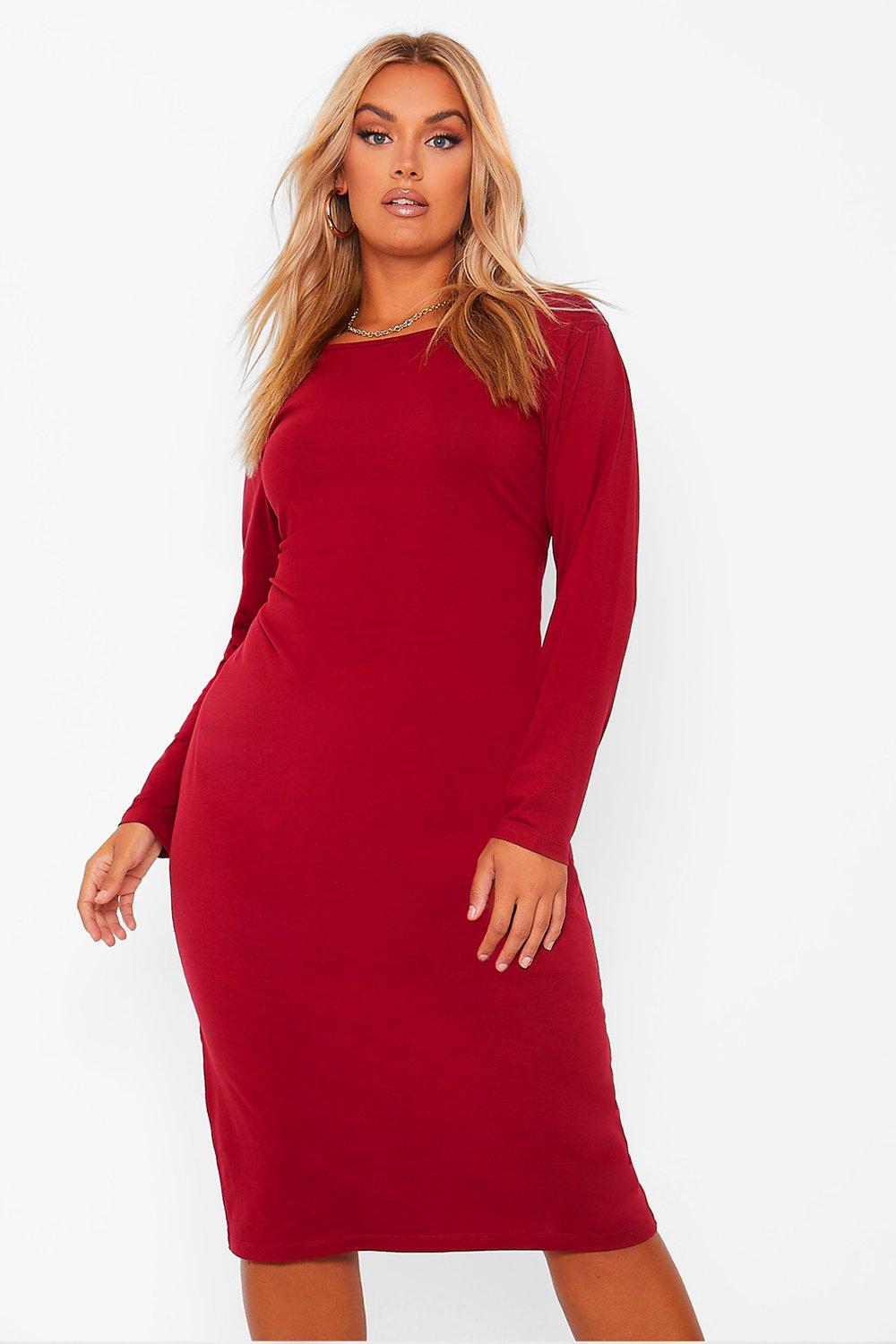 Long sleeve midi bodycon dress hot sale plus size