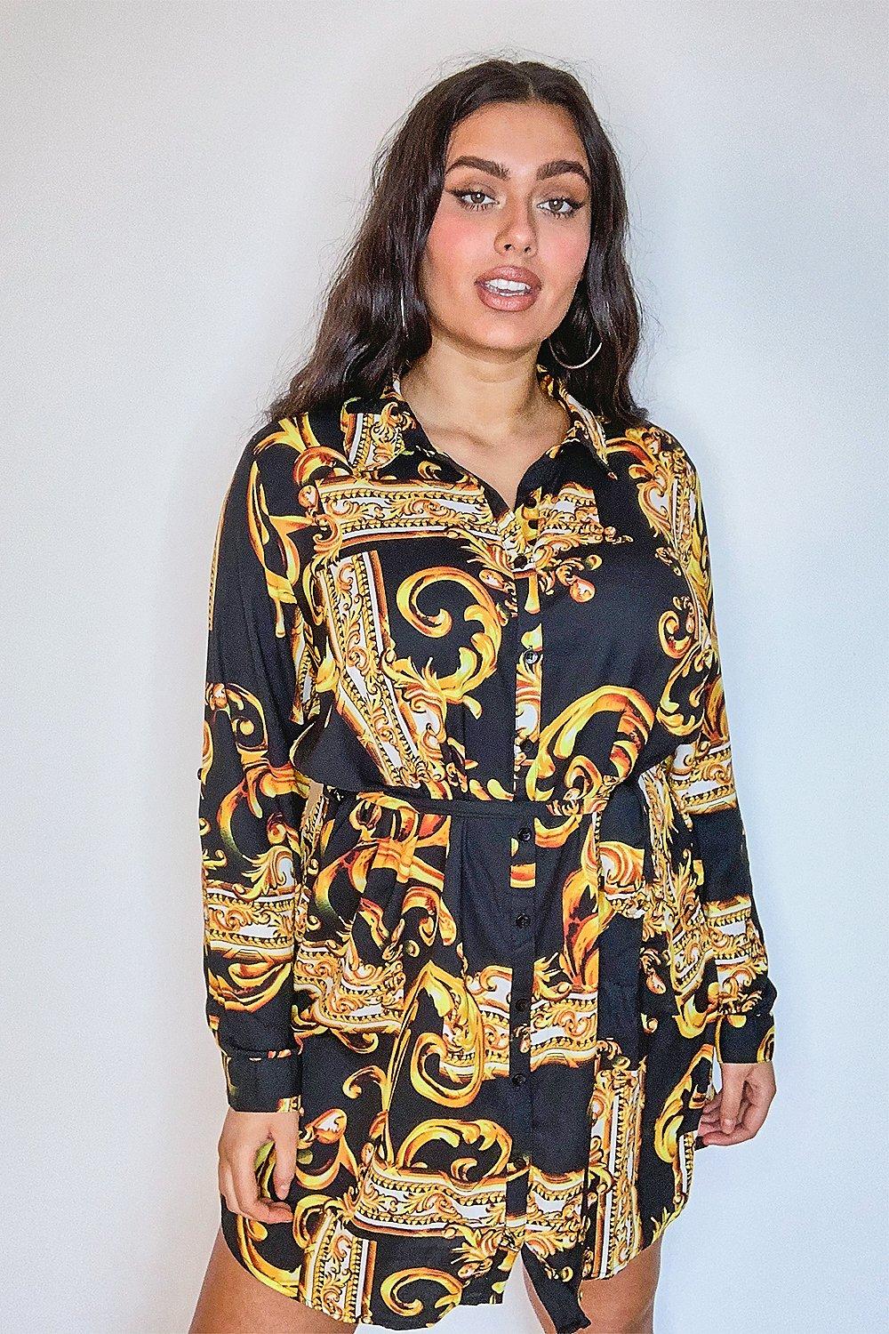 boohoo chain print shirt dress