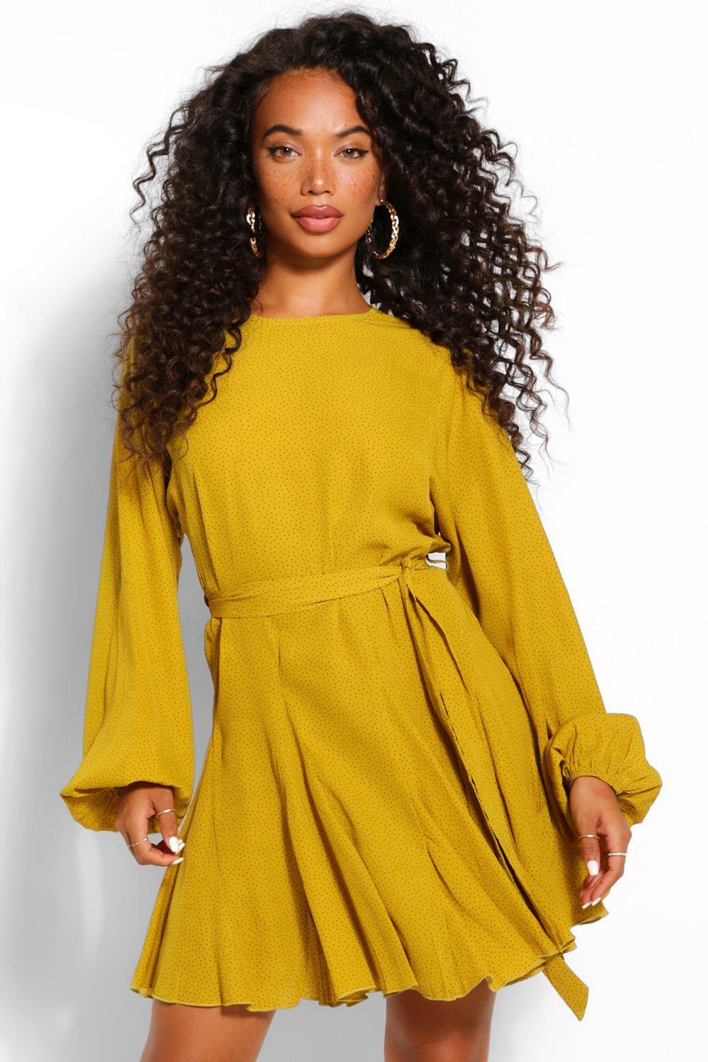 boohoo yellow skater dress