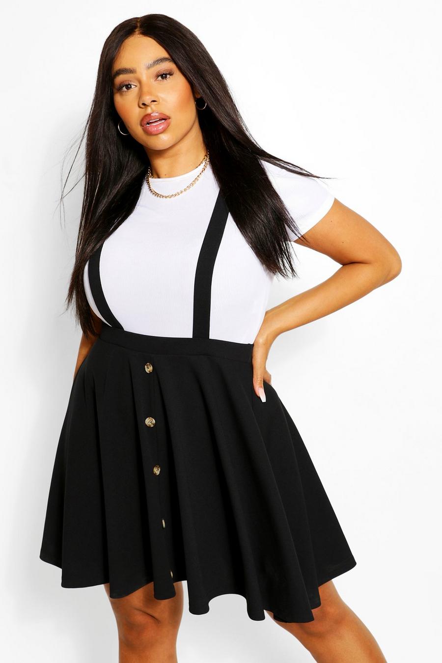 Black noir Plus Button Front Pinafore Skirt