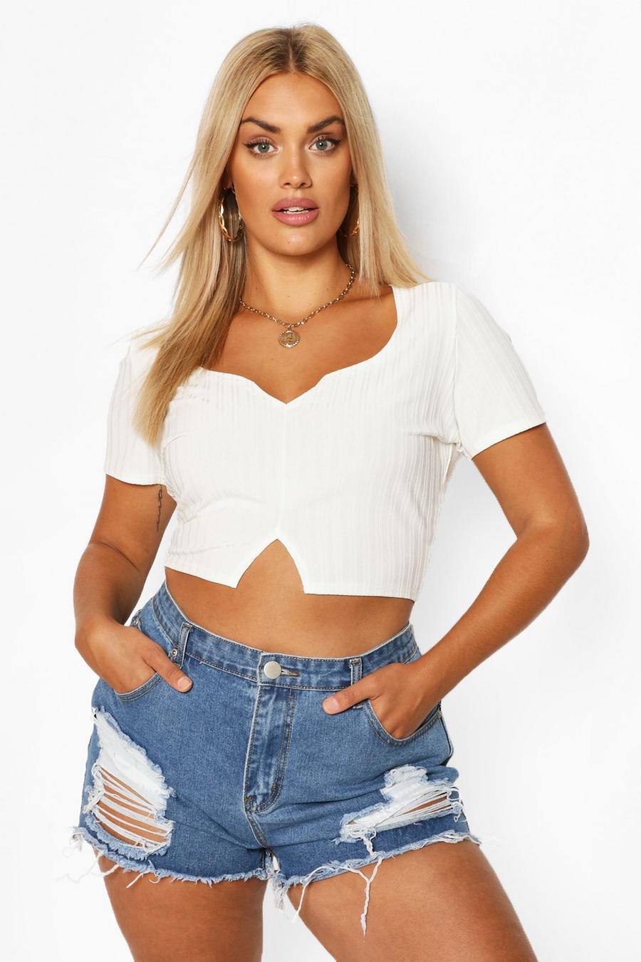 White Plus Notch Front Crop Top image number 1
