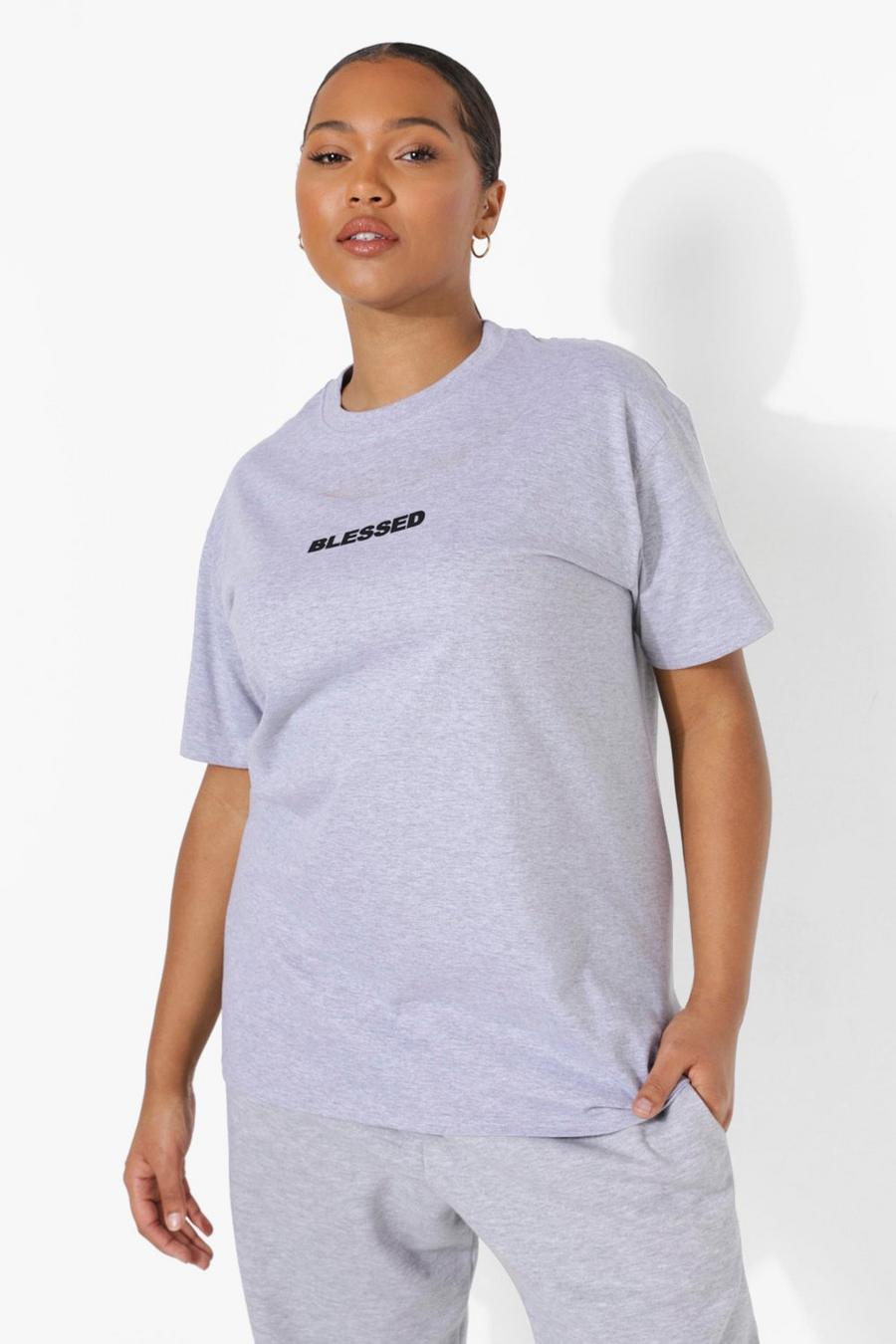 Camiseta Plus con eslogan Blessed, Gris image number 1