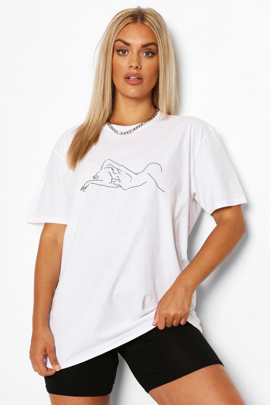 Plus - T-shirt imprimé contour silhouette, Blanc image number 1