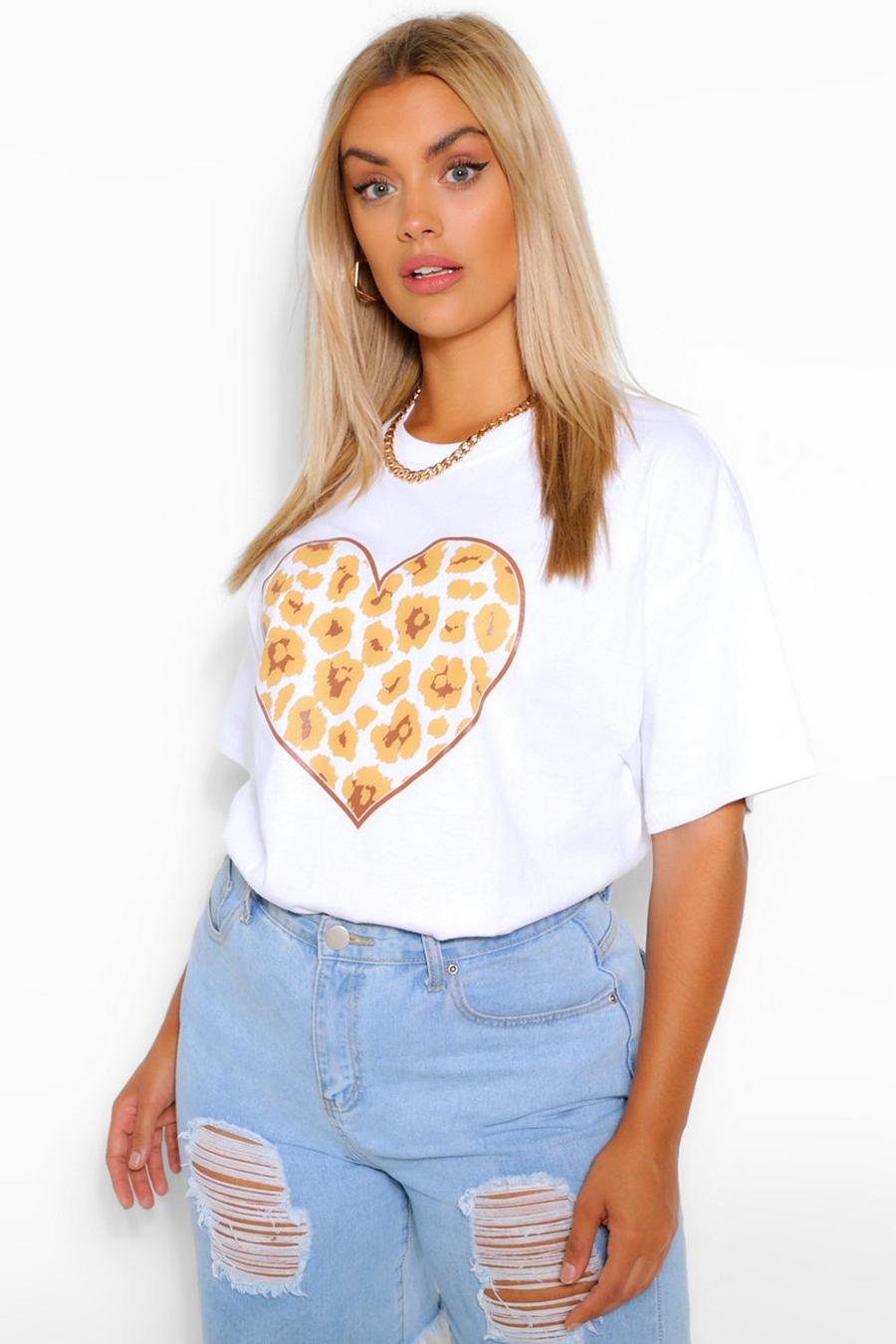 Camiseta de leopardo con corazón Plus, Blanco image number 1